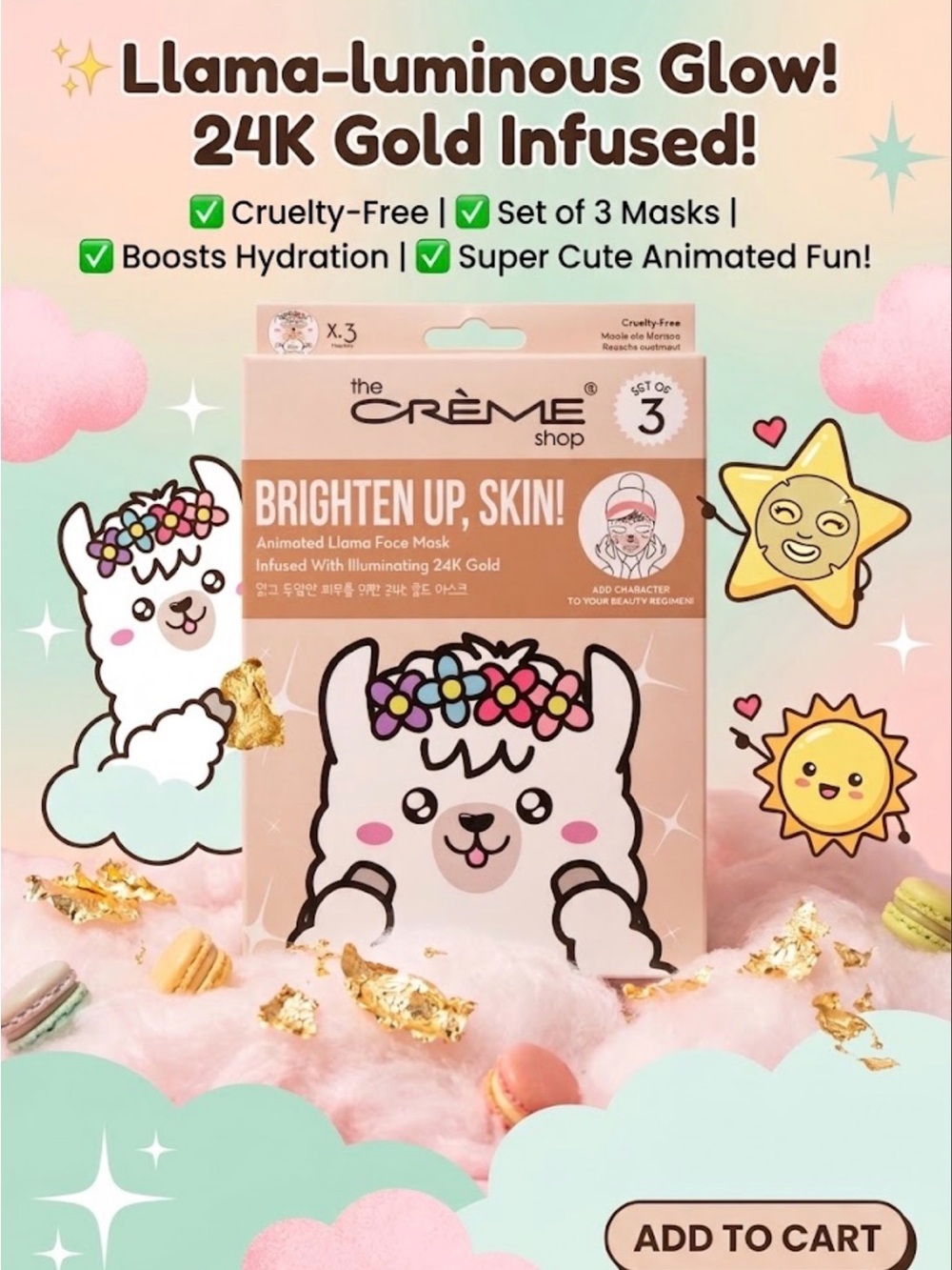 Llama Face Mask Set — Pink & White Brightening Masks (Set of 3)